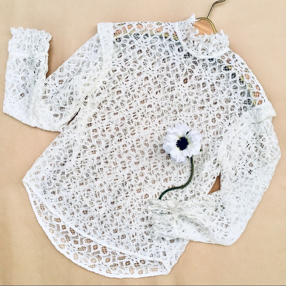Sandro ❉ Coleta High Neck Lace Blouse in Ecru White Size 1 US 4